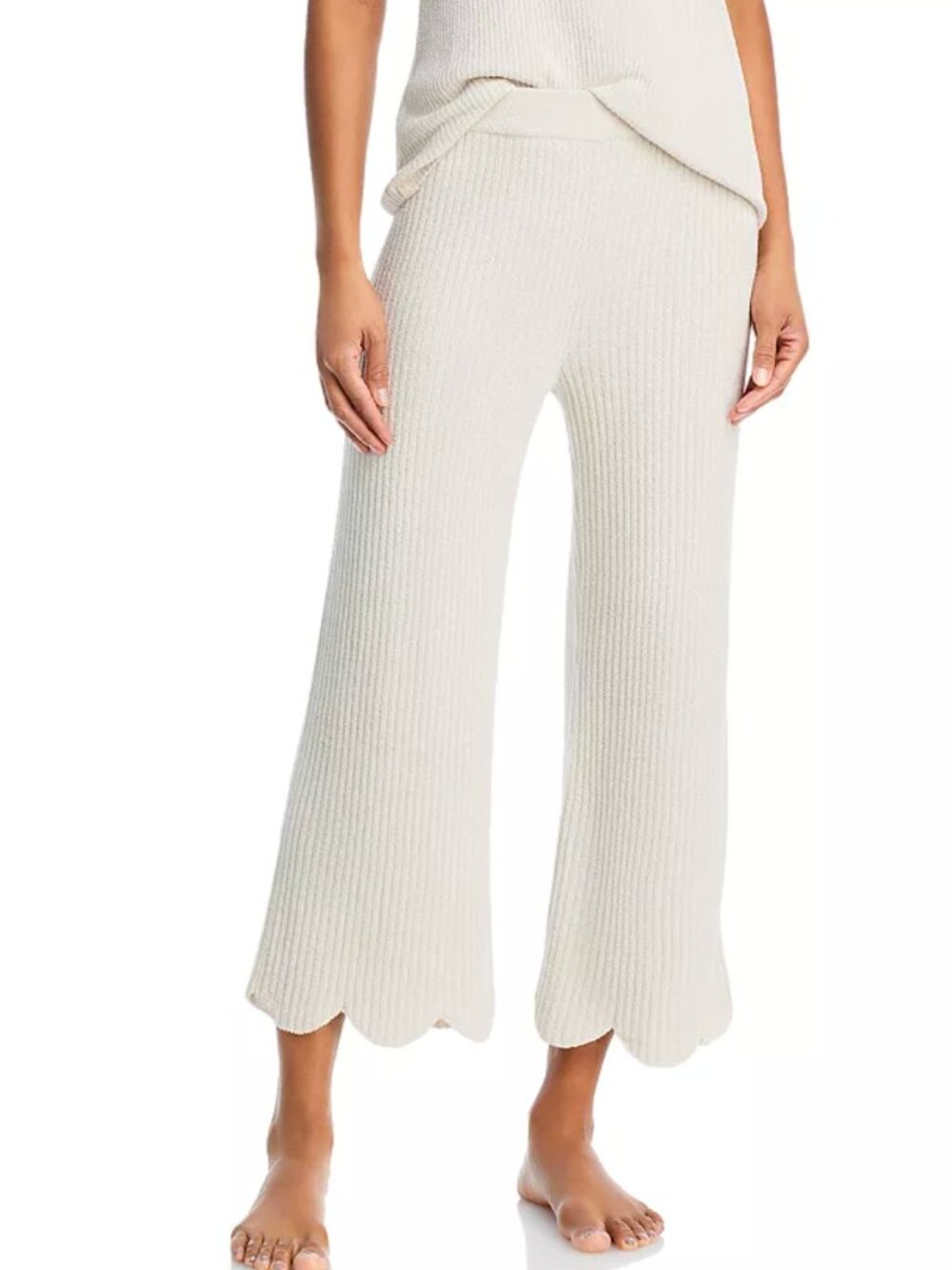 Barefoot Dreams CozyChic Ultra Lite NWT Scallop Cropped Pants Size XS Ivory